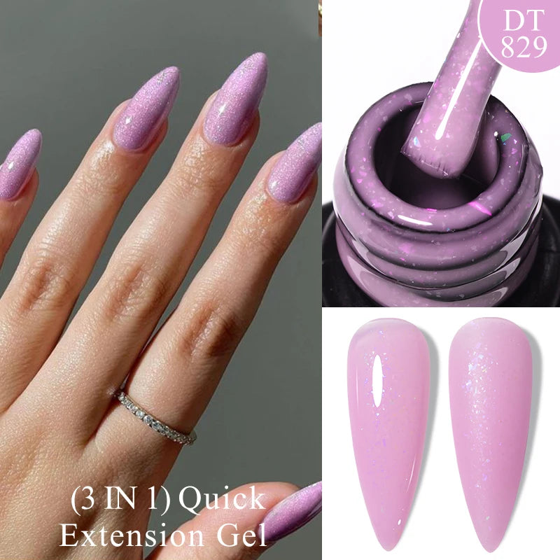 MEET ACROSS 7ml Gold Foil 3 In 1Quick Extension Gel Nail Polish Nude Pink Gold Milky White Glitter UV Gel Finger Prolong Varnish