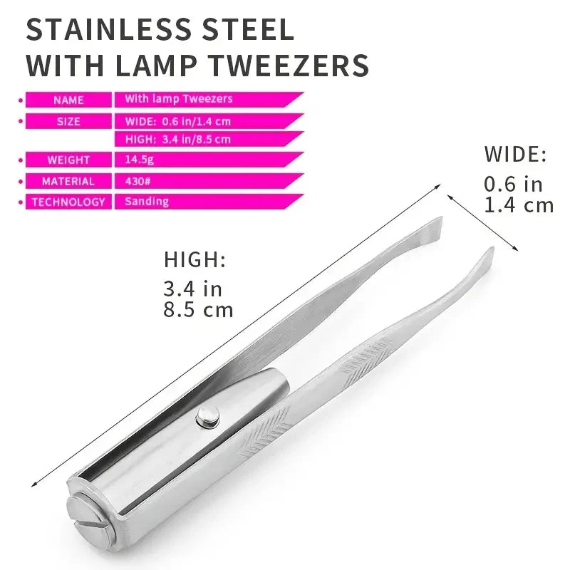 Eyebrow Tweezer with LED Light Smart Design Precision Eyelash Hair Remove Clip Stainless Steel Tweezers Portable Makeup Tools