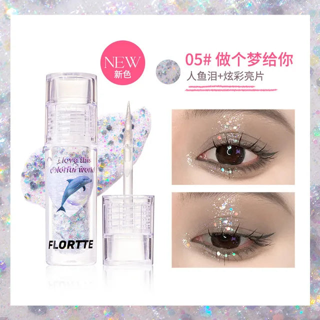 FLORTTE Liquid Eyeshadow Glitter Fine Shimmer Waterproof Matte Silkworm Brightening Eyeshadow