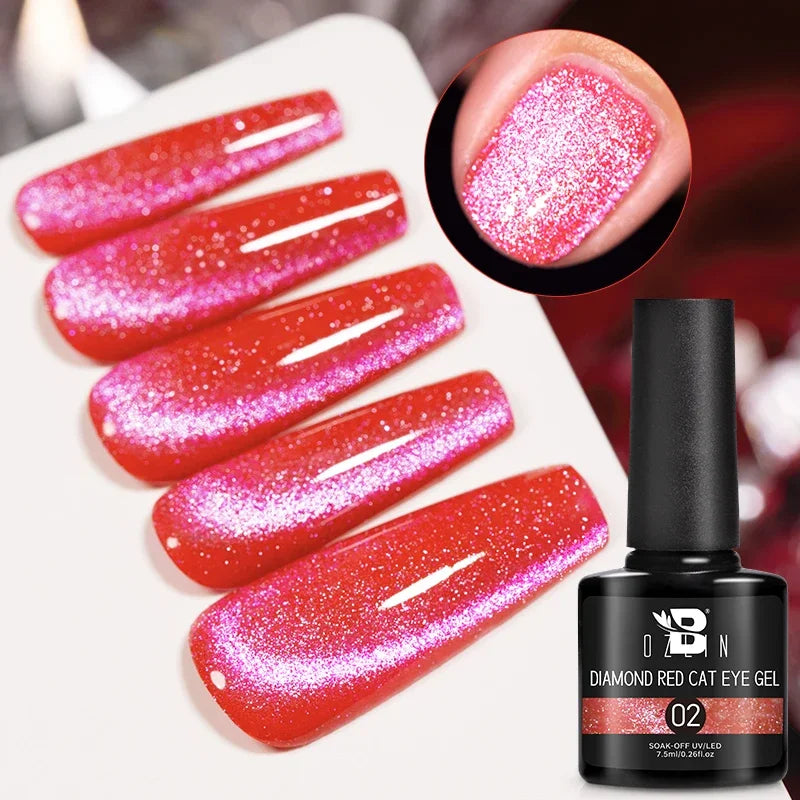 AWStorG 7.5ML Golden Gradient Cat Eye Magnetic Gel Sparkling Glitter Nail Polish Semi Permanent UV Nail Art No Need Base Color