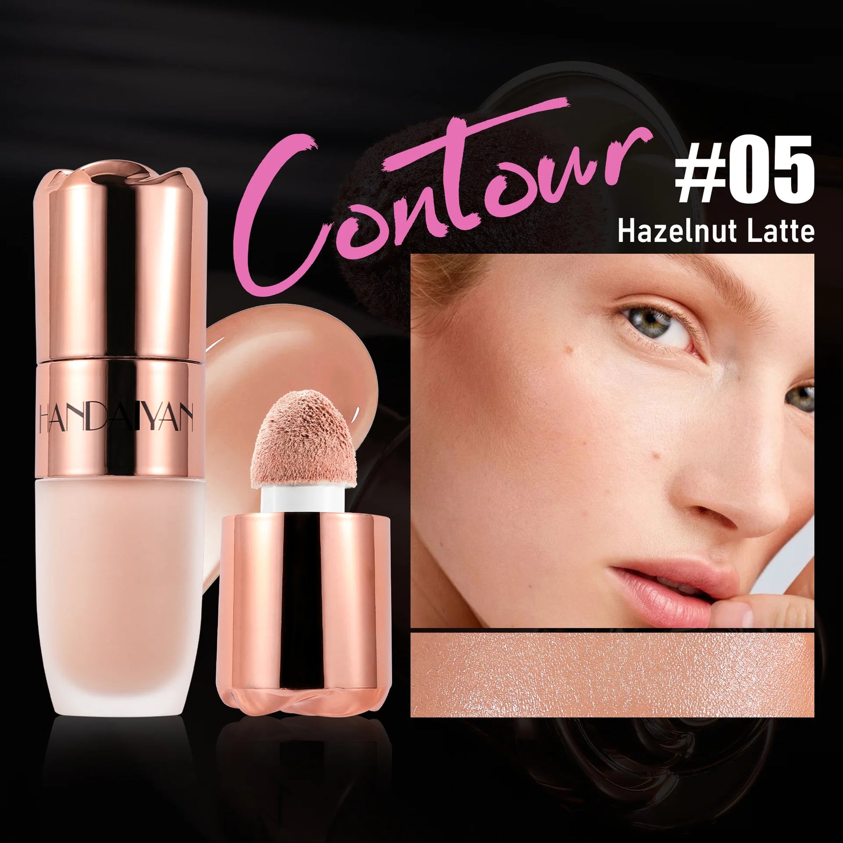 Rose Glow Liquid Contour Highlighter 3D Effect Soft Sponge Tip Easy to Wear Long Lasting Face Body Hihglight Contouring Stick
