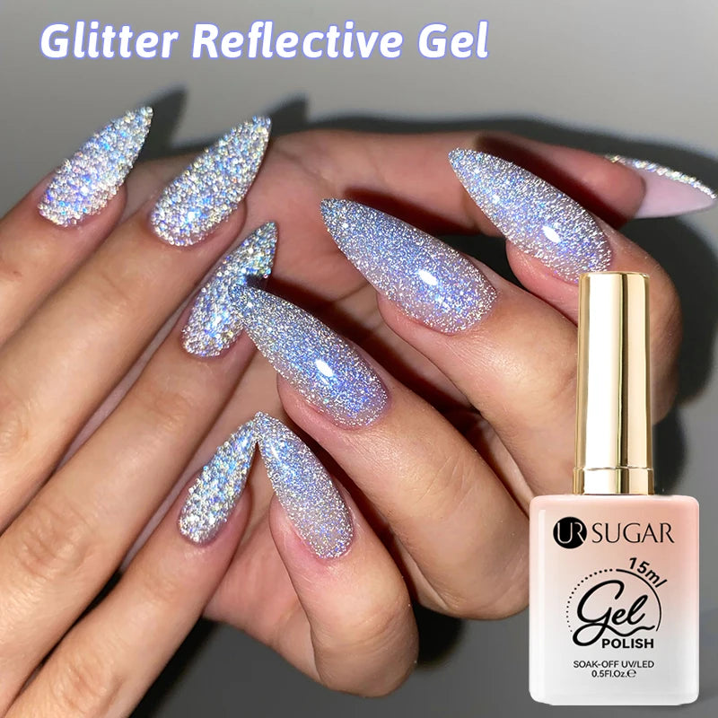 UR SUGAR 15ml Red Reflective Shining Nail Gel Polish Sparkling Semi Permanent Soak Off UV Gel Glitter DIY Nail Art for Winter