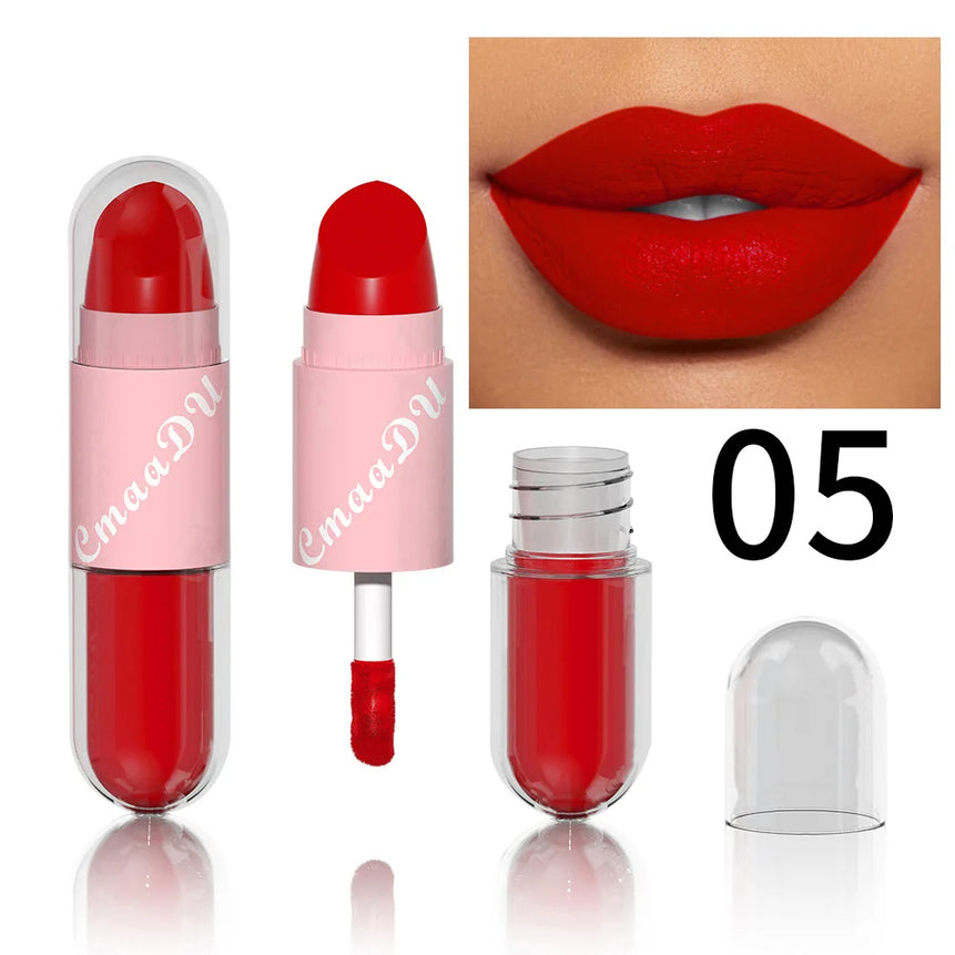 Lipstick Lip Gloss 2-in-1 Matte Lip Color Velvet Lip Glaze Waterproof Long Lasting Non-marking Natural Lip Tint Blam Cosmetic