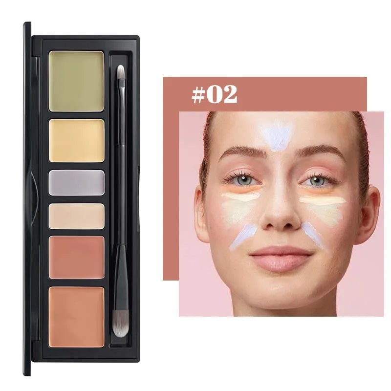6-Color Concealer Palette with Brush,Long-Lasting Concealer,Waterproof,Full Coverage Concealers&Neutralizers with Matte Finish