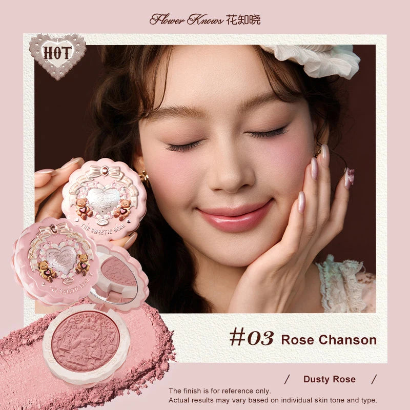 Flower Knows Sweetie Bear Silk Satin Blush Soft Matte Long Lasting Natural Glow Waterproof Buildable Cheek Powder Vegan Makeup