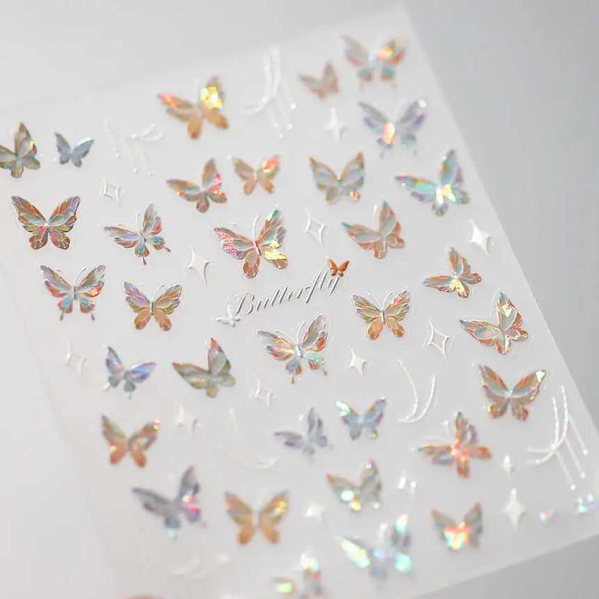 1pcs 5D Rhinestones Butterfly Nail Stickers Kawaii AB Shiny Butterfly Adhesive Nail Art Decorations Decal Design Manicure Tools