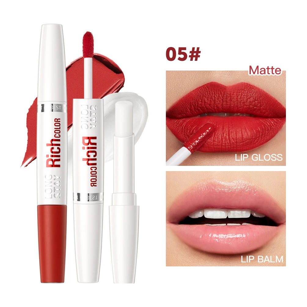 8 Colors Matte Liquid Lipstick Lipgloss Waterproof Double Head Lip Balm Anti-Cracking Moisturizing Makeup Plumper Lip Cosmetics