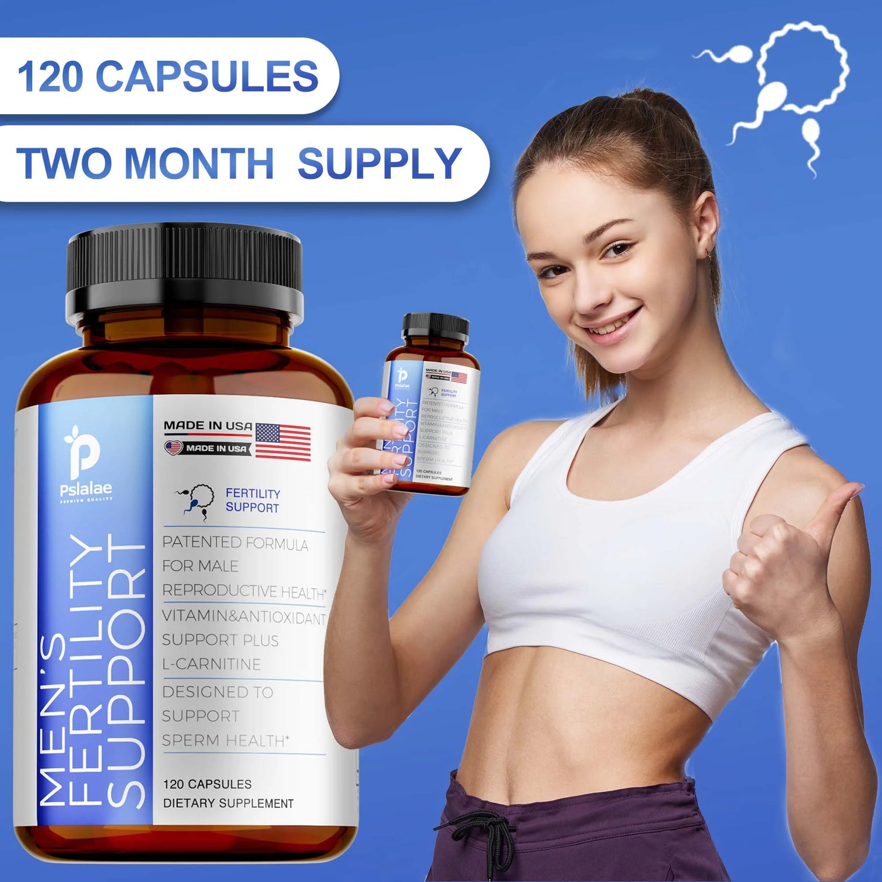 Men's Fertility Support, Ginseng, Multivitamins, Multiminerals, L-Carnitine, Maca, Niacin, Chromium - 120 Capsules