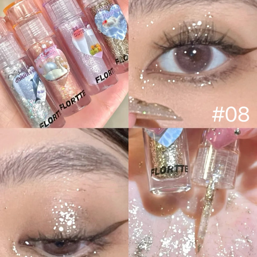 FLORTTE Liquid Eyeshadow Glitter Fine Shimmer Waterproof Matte Silkworm Brightening Eyeshadow