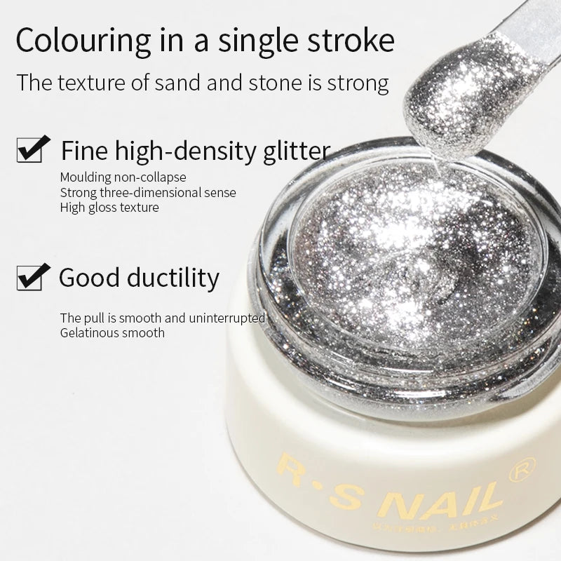 RS NAIL 8g Sparkle Painting Gel No Wipe Platinum Gel Glitter Metallic Golden Silvery Liner Gel French Drawing Liner DIY Nail Art