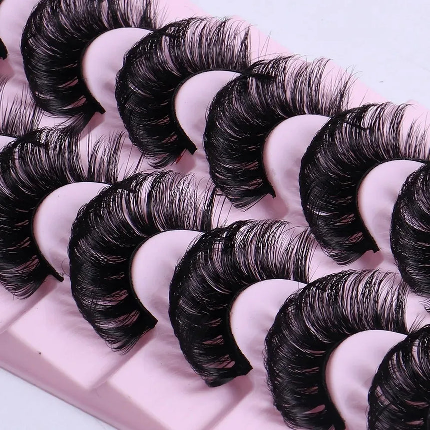 10 Pairs Russian Strip Lashes DD Curl Lashes 3D Eyelashes Reusable Fluffy False Lashes Russian Extensions