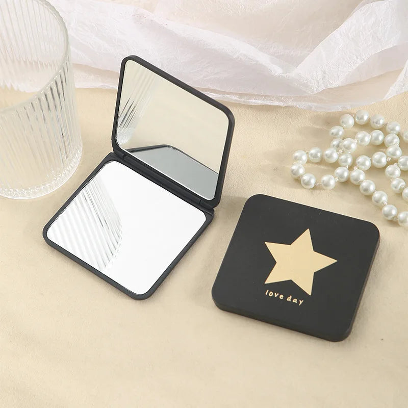 Dual-Sided Folding Compact Mirror - Travel Pocket Makeup Mirror with Flip Cover, Mini Black Creative Design for Purse/Students