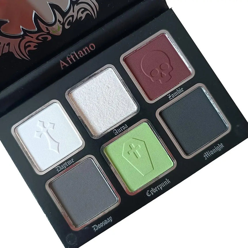 Afflano 6 Colors Eyeshadow Palette Makeup Matte Shimmer Glitter Smokey Gothic High Pigmented Longlasting Eye Makeup Halloween