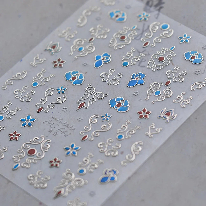 Elegant Gold Scepter 5D Nail Art Stickers Gorgeous Gemstone Luxury Courtly Pattern Necklace Frame Self Adhesive Manicure Decals