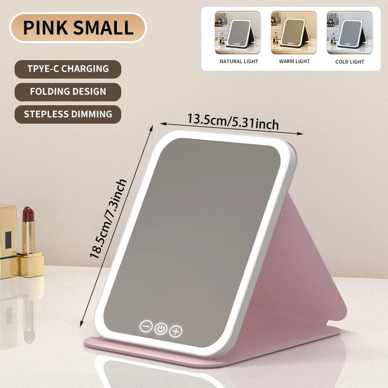 3-Color Dimmable LED Makeup Mirror with Touch Control Foldable Travel Mirror,Vanity Lighted Cosmetic Mirror for Home & Salon Use