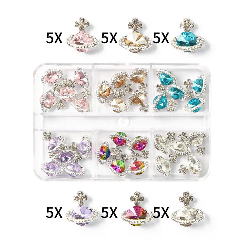 30Pcs Pink Nail Charms Alloy Rhinestones 3D Star Butterfly Heart Cross Gem Nails Crystal Diamond Nail Art Decoration Accessories
