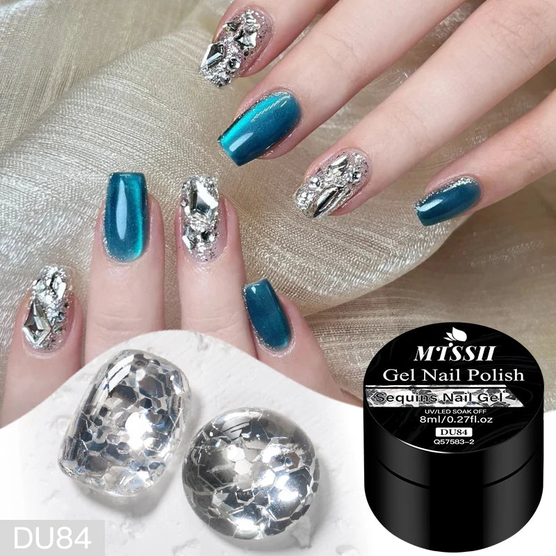 8ml Sequins Nail Gel Nail Polish Vibrant Blue Pink Colors Glitter Semi Permanent Soak Off UV LED Nail Art Varnish For Manicure