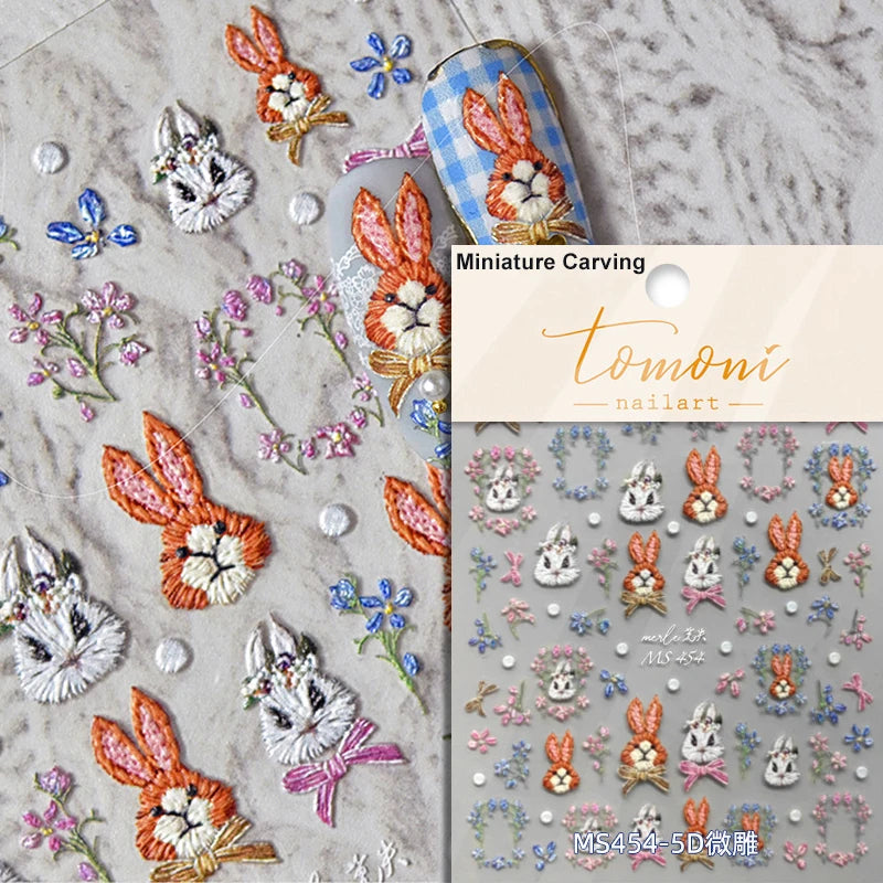 Lovely Cat Bunny Bowknot Poker Crown Lock Key Easter Eggs Love Cute Rabbit Mushroom Chick Flower Dog DIY Nail Art Stickers Decal