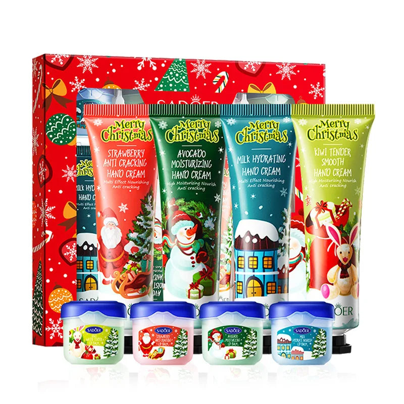 8pcs/Set SADOER Christmas Hand Cream Lip Balm Skin Care Sets Moisturizing Plump lips lipstick lip plumper Lips Hands Skin Care