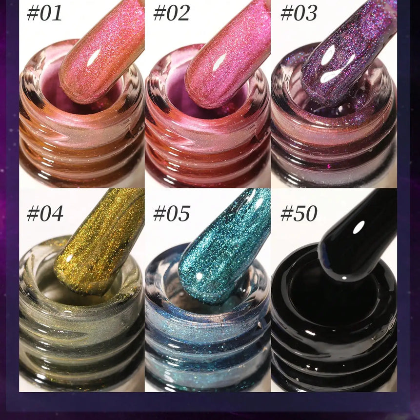 XEIJAYI 15ml Cat's Eye Gel Nail Polish Set, 5Colors Cat Eye And Black Nail Gel Quality DlY Nail