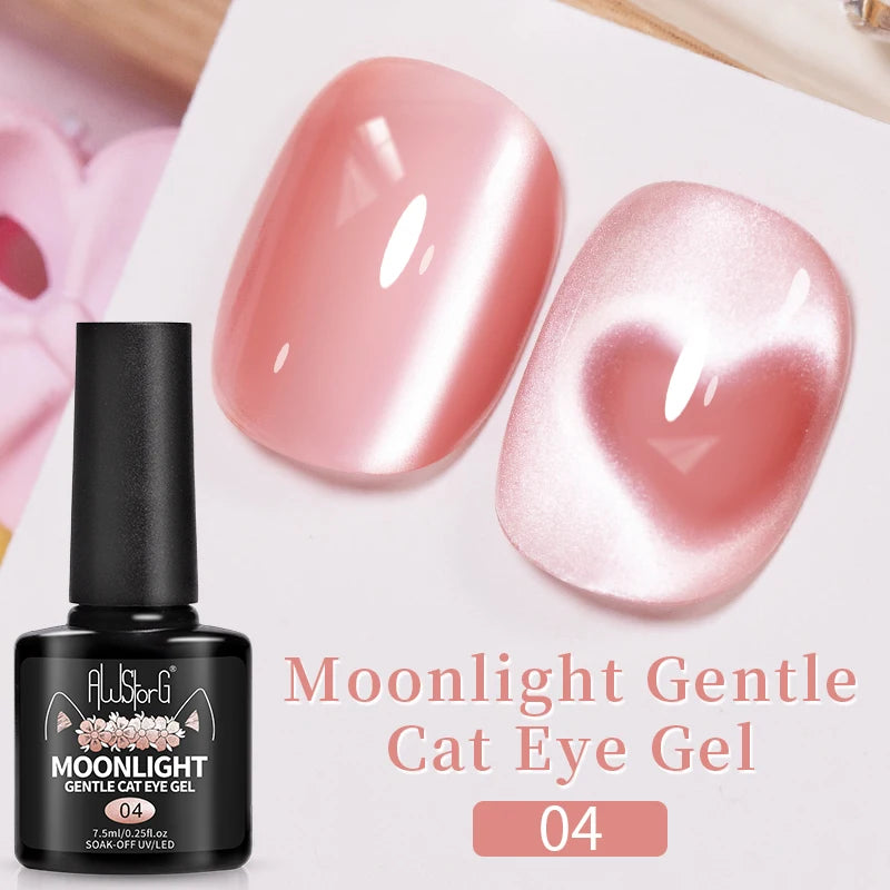AWStorG 7.5ML Golden Gradient Cat Eye Magnetic Gel Sparkling Glitter Nail Polish Semi Permanent UV Nail Art No Need Base Color