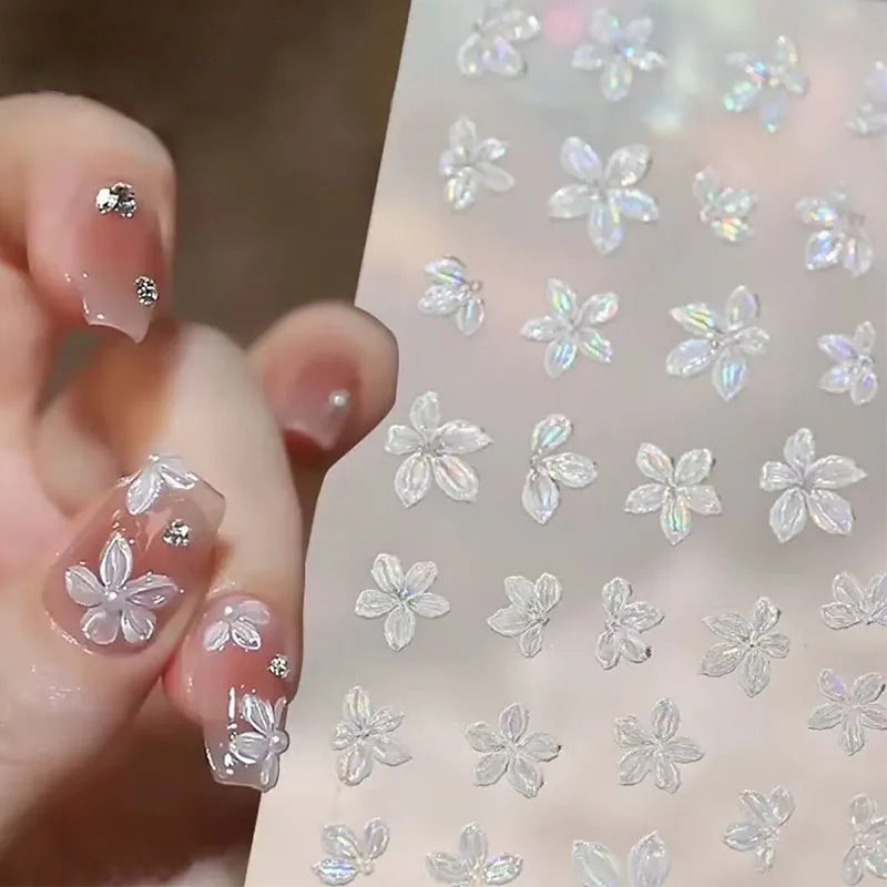 New Hipster Pure White Flowers Rose Spring Lily Camellia Daisy Jelly Cherry Blossom Nail Art Stickers Manicure Decals ZJT11