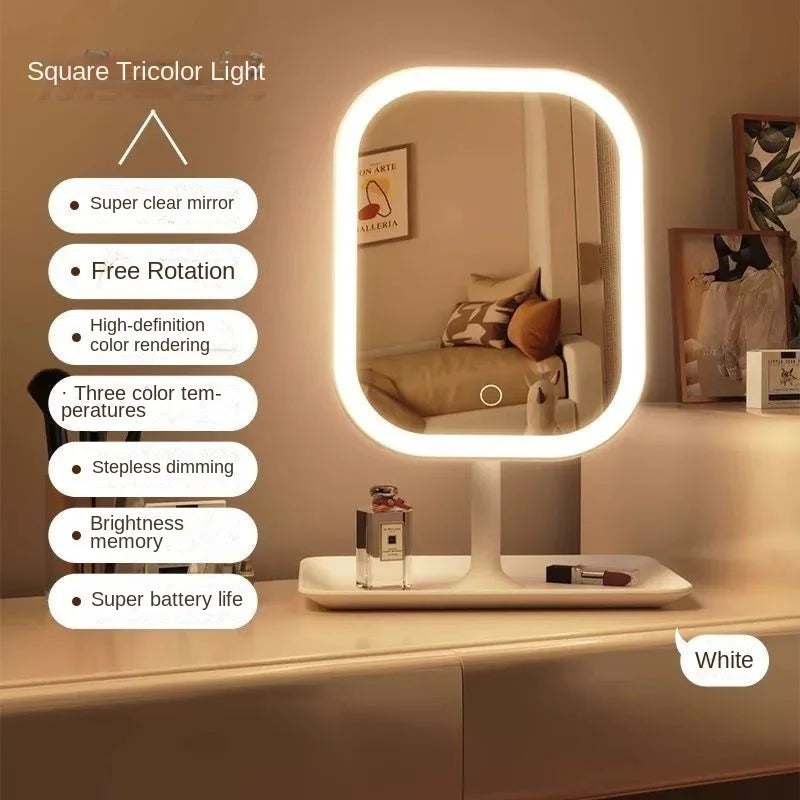 NEW Touch Control Makeup Mirror Rechargeable LED Vanity Mirror with 3 Colors Dimmable Lights for Home  Travel Portable Cosmetic