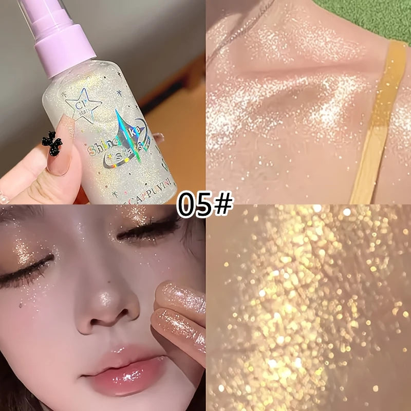Long-Lasting Glitter Spray - Shimmering Body Spray,Brighten Your Skin Cosmetic,Highlighter Lotion Makeup For Body,Face,Hair,Neck