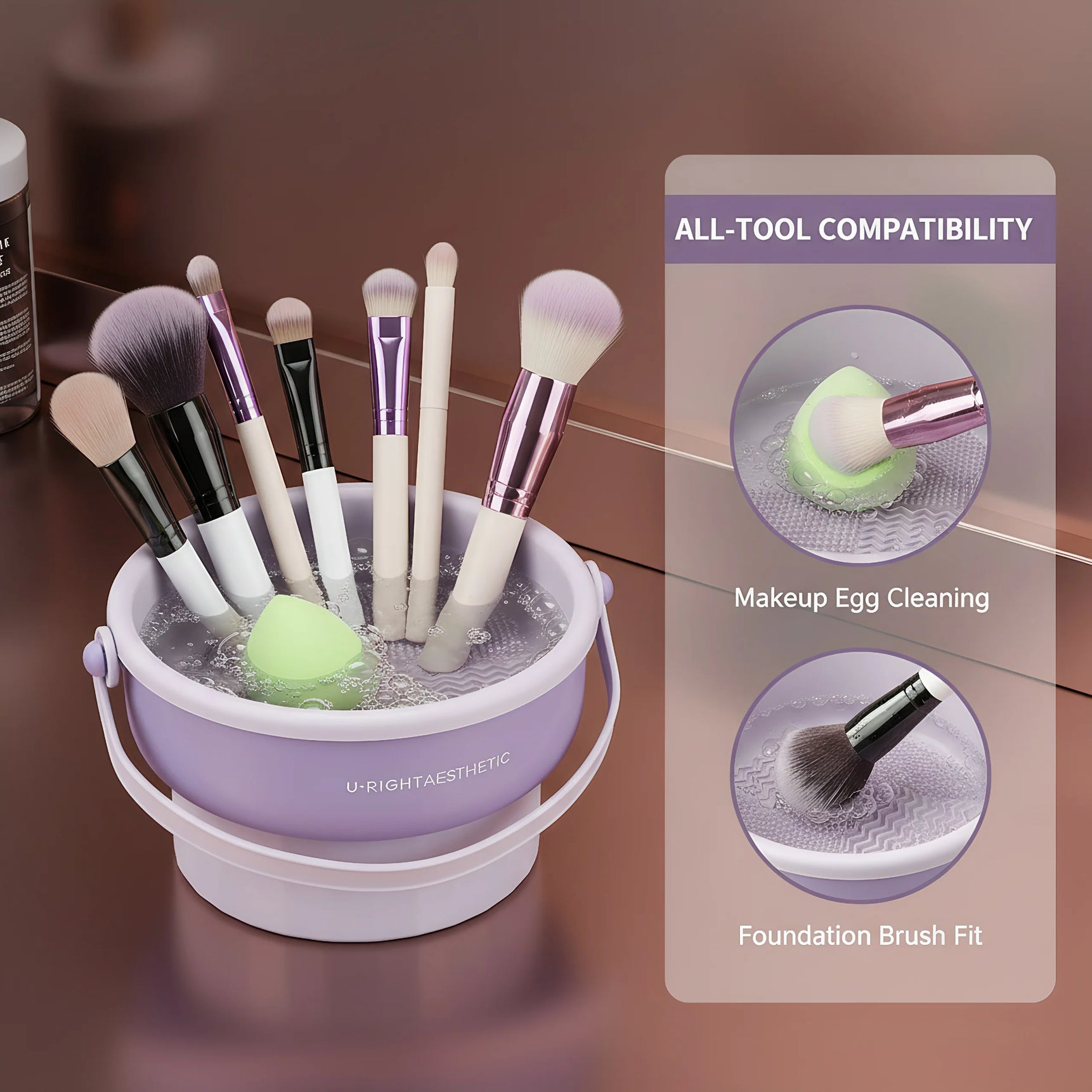 Makeup Brush Cleaner Box 14x14cm, Portable Silicone Cleaning Tool for Quick Drying, Travel Case