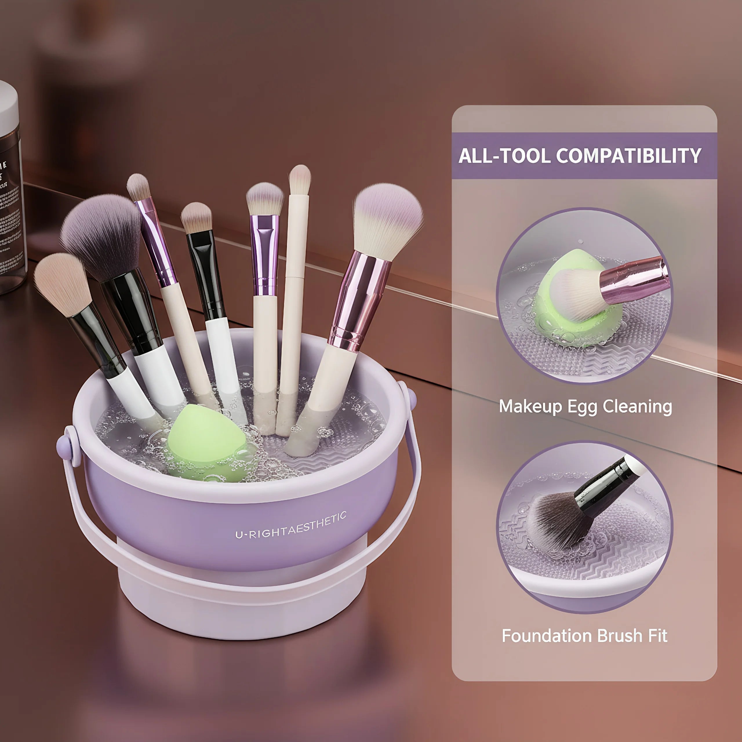 Makeup Brush Cleaner Box 14x14cm, Portable Silicone Cleaning Tool for Quick Drying, Travel Case