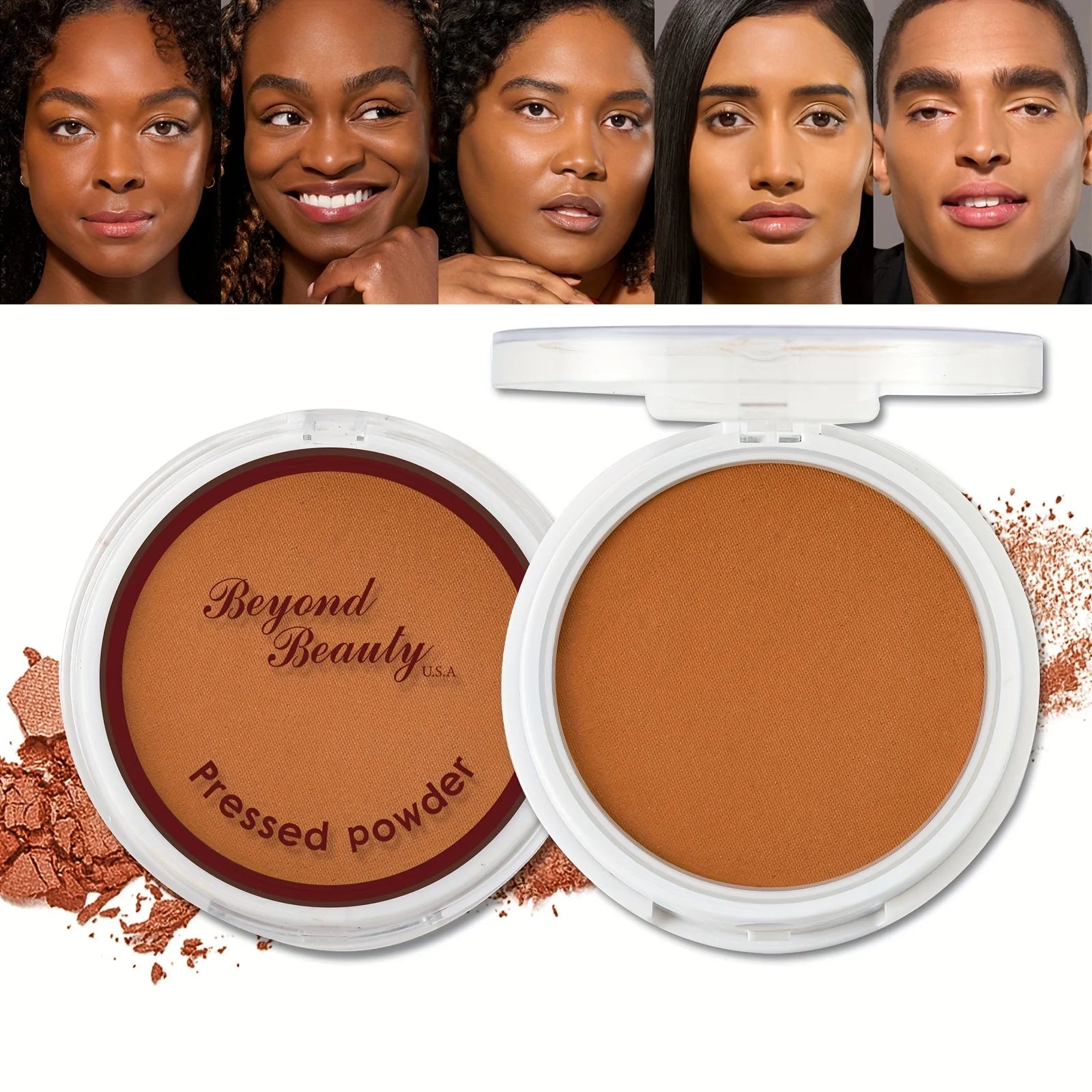 Wheat Bronzing Powder for Dark Skin, Matte Finish, Sweatproof & Oil Dark Foundation Powder Puff And Mirror