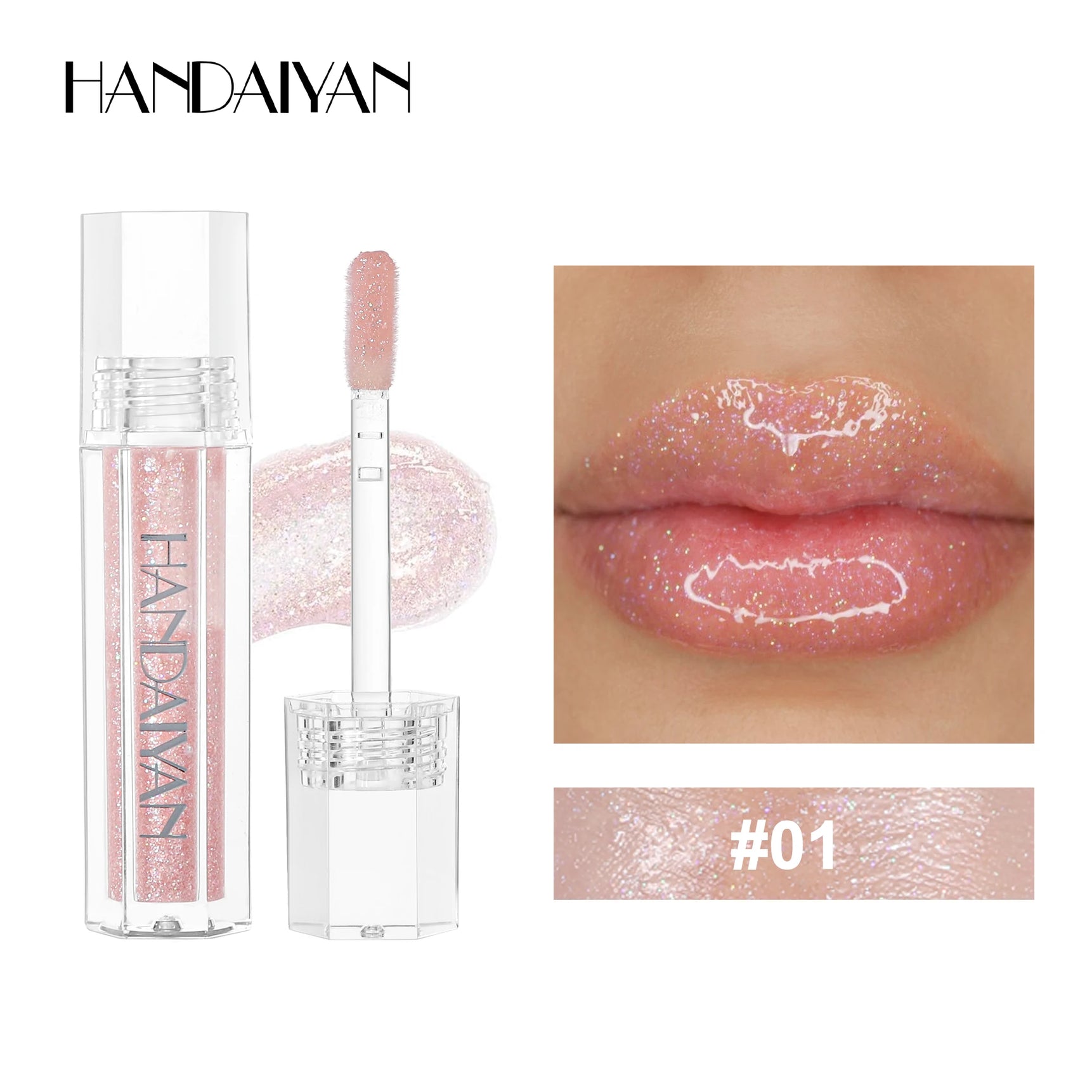 HANDAIYAN Lip Gloss Plumping Glitter Jelly Nude Red Liquid Lipstick Waterproof Moisturizing Oil Infused Long Lasting Sexy
