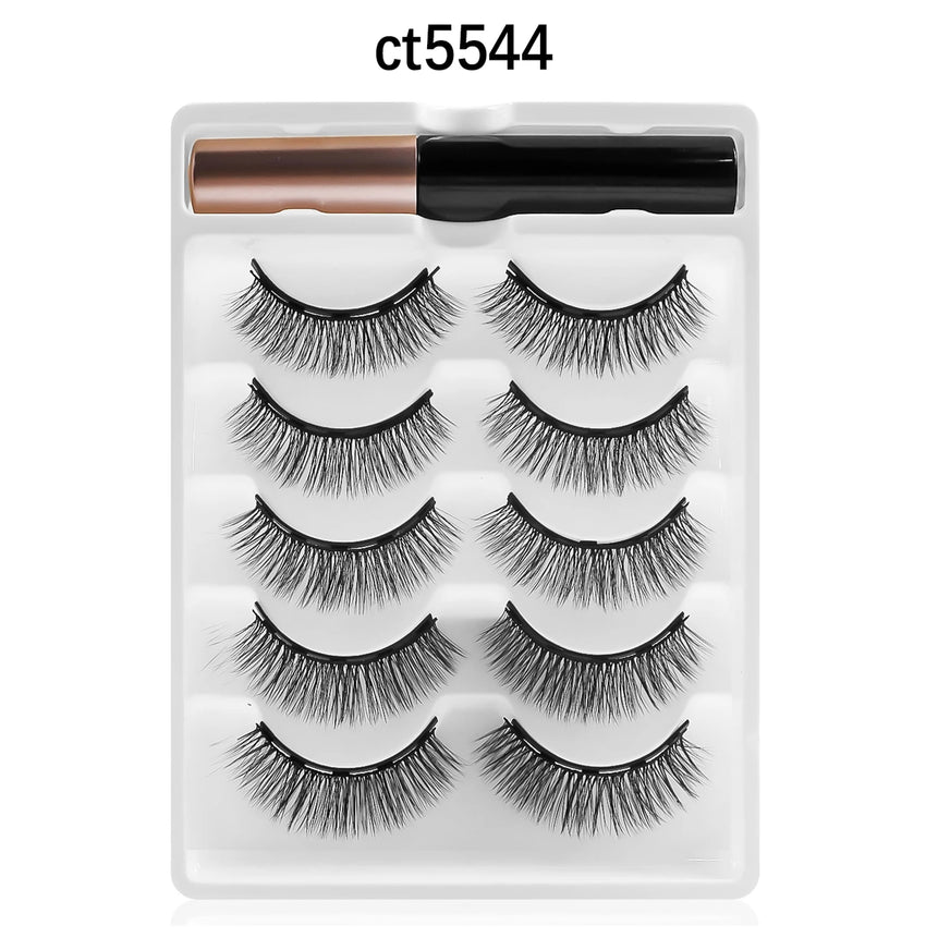 REDSIREN 5Pairs Magnetic Eyelashes With Eyeliner Reusable Thick Natural Eye Lashes New 5Piece Magnet False Eyelashes