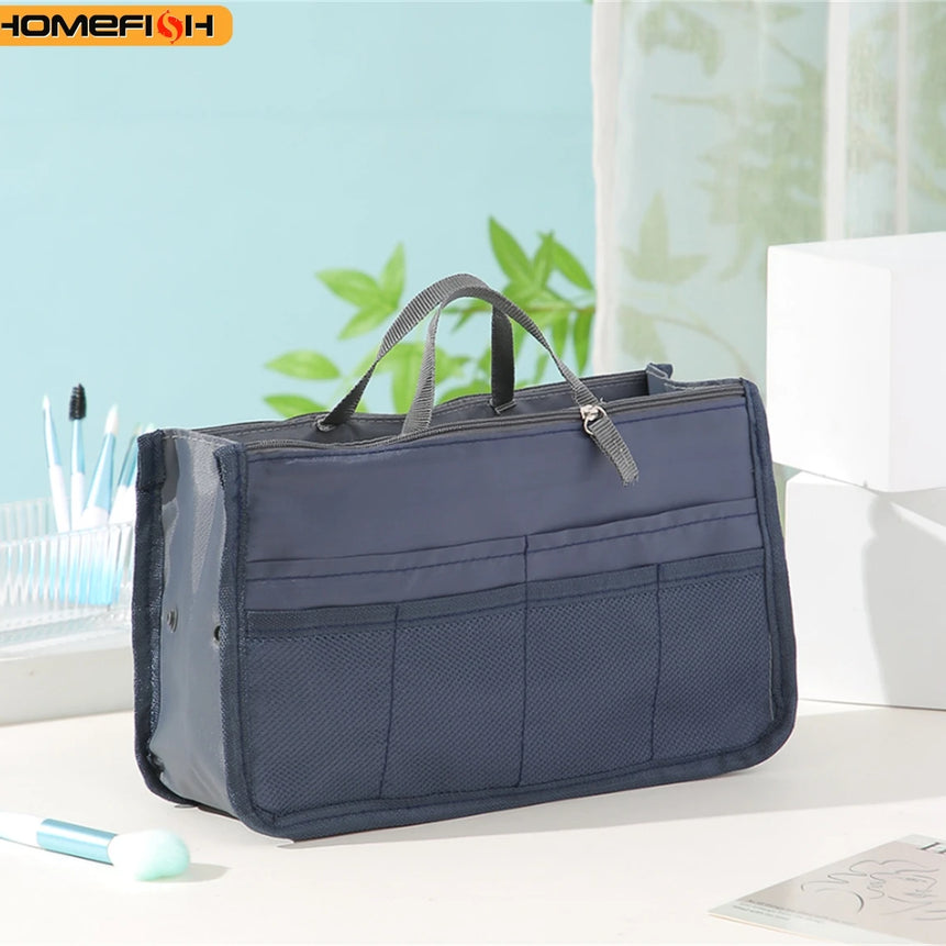 HOMEFISH Multi Functional Large Capacity Makeup Bag Portable Double Zipper Toiletries Travel Storage Bag Mommy Bag Multi Pocket