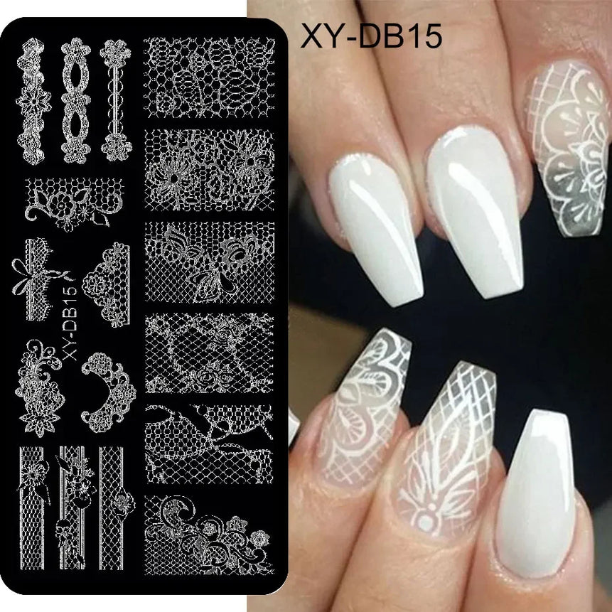 Lace Floral Nail Art Stamping Plate French Wedding Bohemian Style Polish Printing Template Plate Flower Stencils Manicure Tool