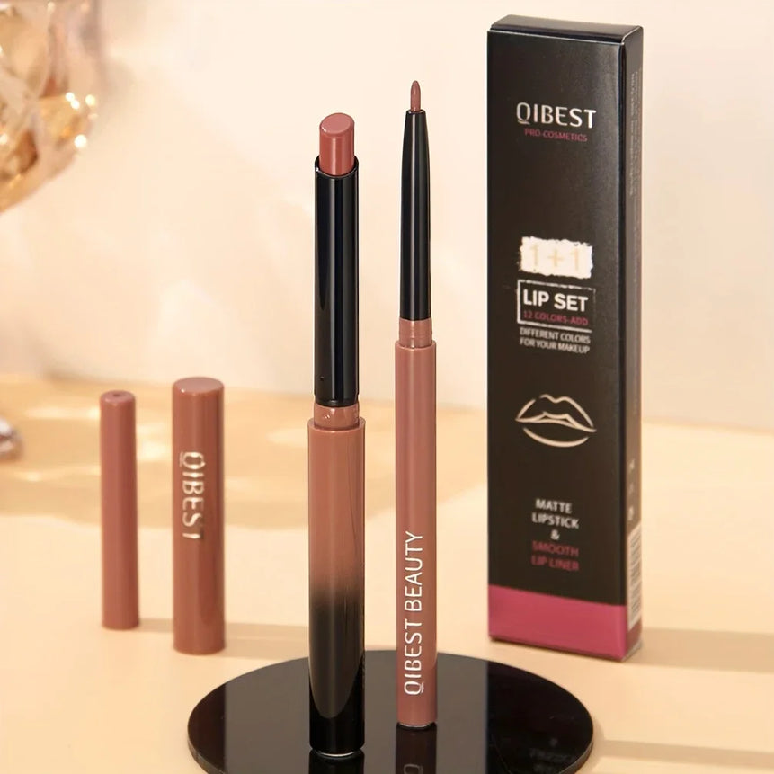 1+1 Matte Lip Set Matte Lipstick&Lip Liner Color Rendering Long Lasting Waterproof Valentine's Day Gifts Contain Plant Squalene