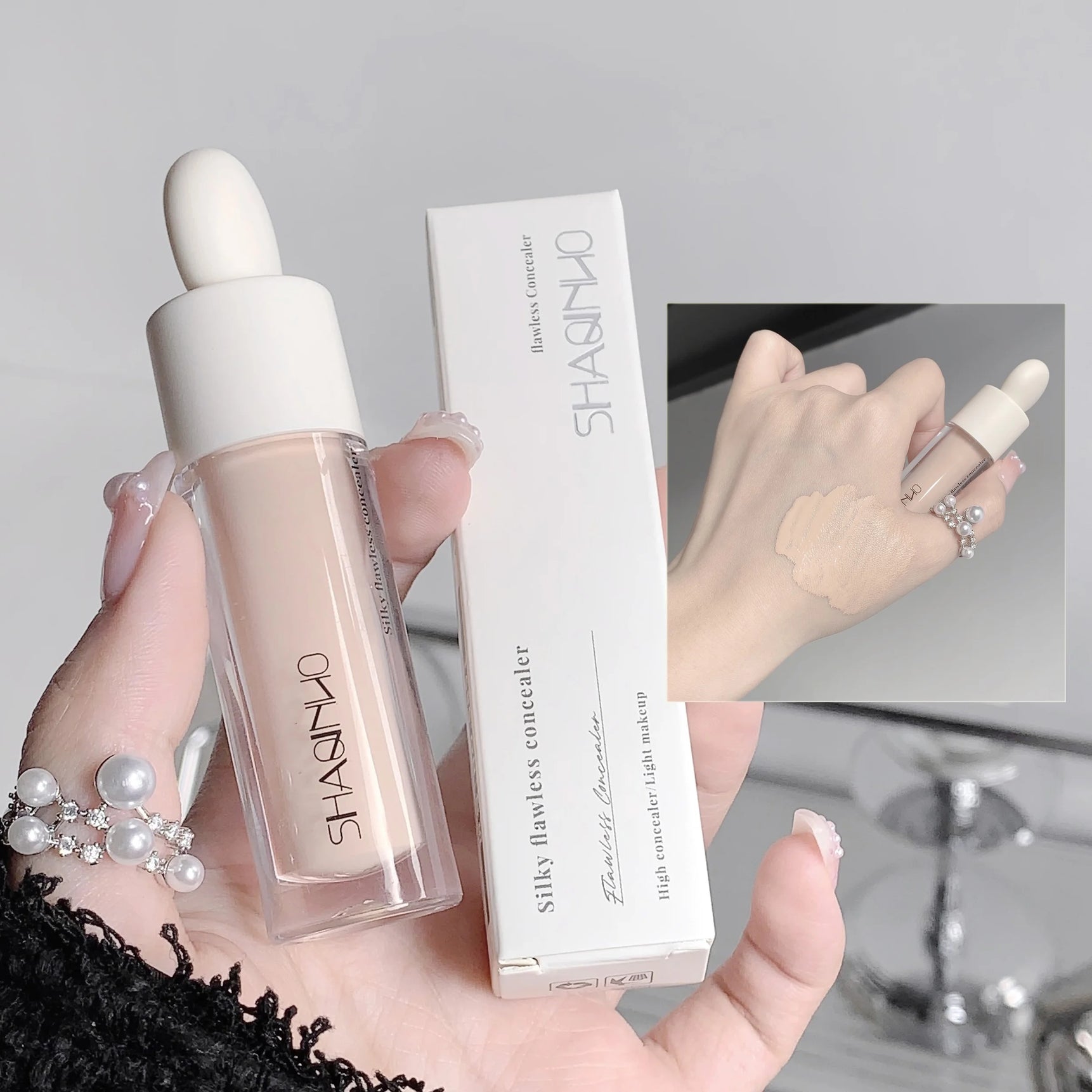 Flawless Finish Liquid Concealer Full Coverage for Blemishes Dark Circles & Freckles Smooth Application Long-Lasting,