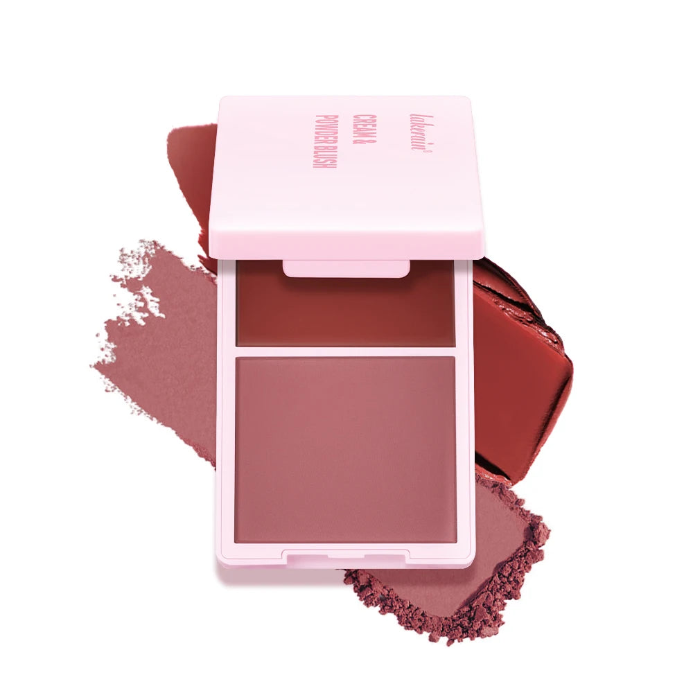 Creme & Powder Blush Duo Long Wearing Matte & Dewy Finish High Pigment Pink Candy Peach Blush Palette Vibrant Orange Red Blush