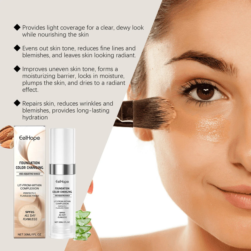 30ml Color Changing Liquid Foundation Full Coverage Concealer Brighten Oil Control Waterproof Lasting Moisturizing Makeup Base