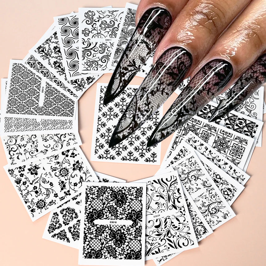 30 Sheets Gold Metallic Flowers Vine Nail Art Decals  3D Lace Flower Nail Sticker Self-Adhesive Nail Art Decoration 5.5*6.5cm