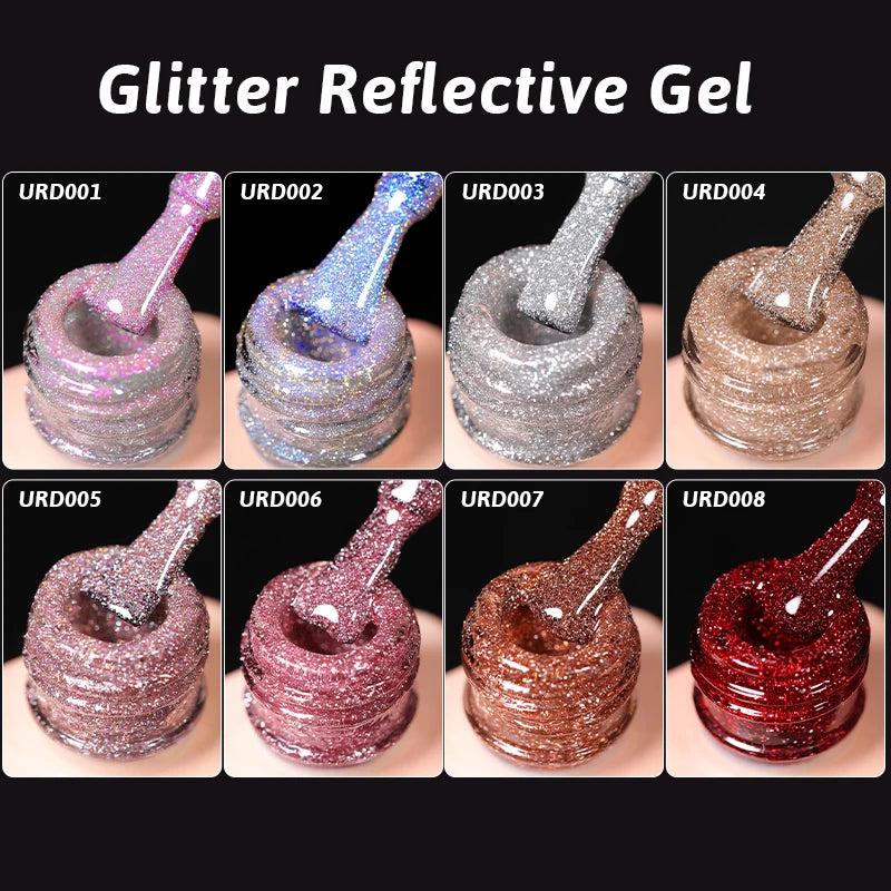 UR SUGAR 15ml Red Reflective Shining Nail Gel Polish Sparkling Semi Permanent Soak Off UV Gel Glitter DIY Nail Art for Winter