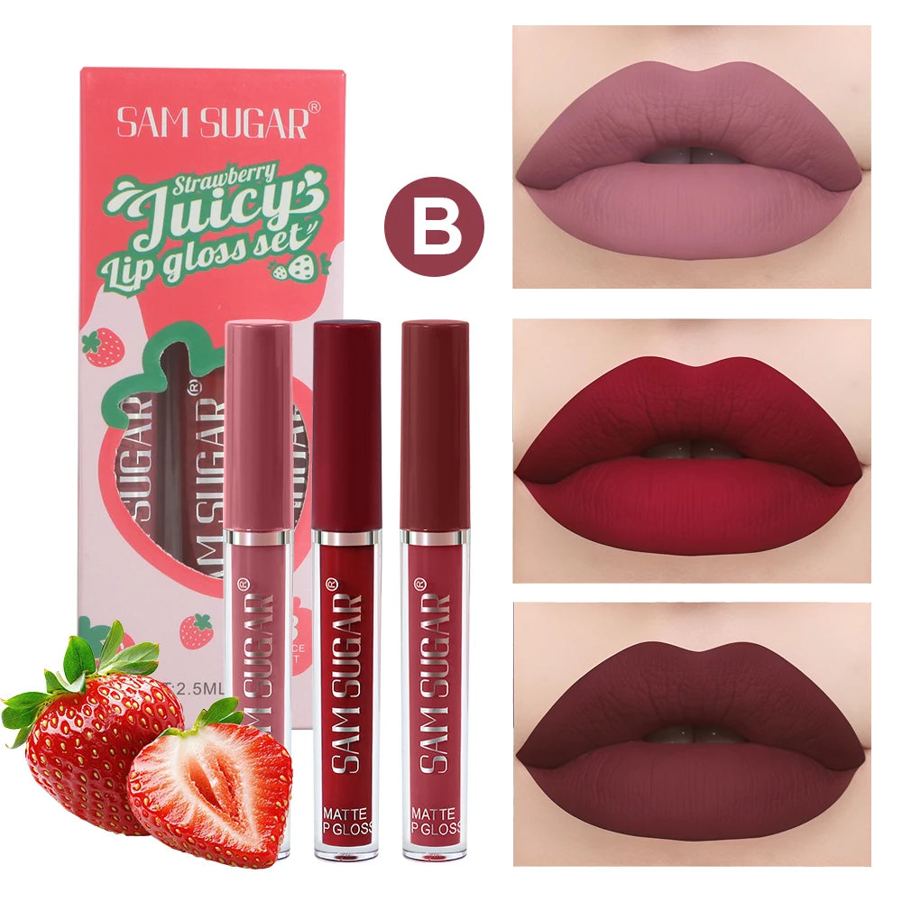 Velvet Matte Lip Gloss Liquid Lipstick Moisturizing Long Lasting Non Stick Cup Glaze Rich Color Set Sexy Fruit Juicy
