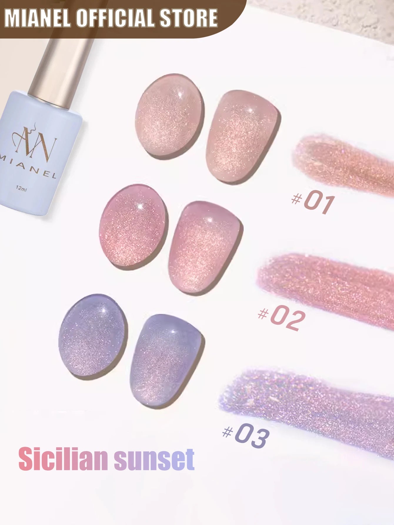 MIANEL1-12pcs 12ML Pink Blue White Green Series With Explosive Glitter Gel Nail Polish, Popular Yun Brocade Diamond Gel Polish