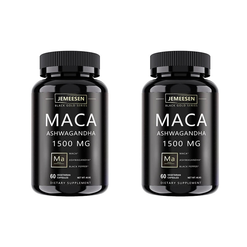 Organic Maca Root Powder Capsules 1500mg containing  Maca Root Extract,Ashwagandha,Black Pepper, Supplements for Men