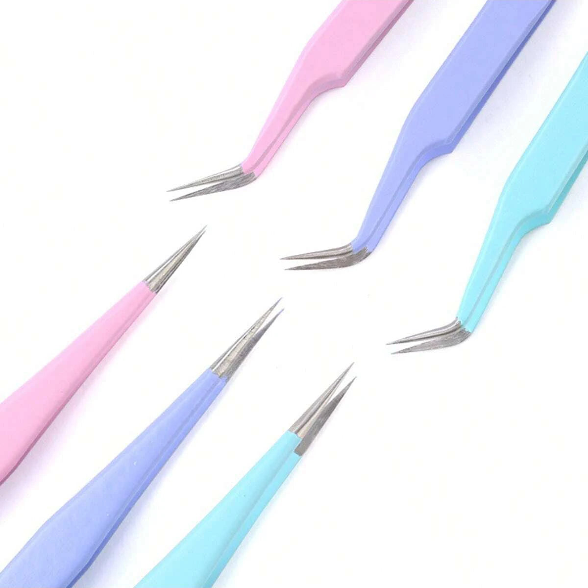 2pcs/Set Stainless Steel Pink Tweezers For Nail Art, Straight & Bend Tip For Eyelash Extension, Drawing & Picking