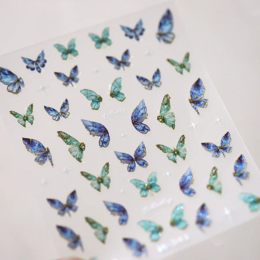 1pcs 5D Rhinestones Butterfly Nail Stickers Kawaii AB Shiny Butterfly Adhesive Nail Art Decorations Decal Design Manicure Tools