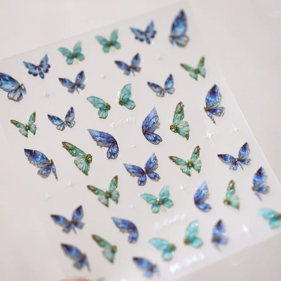 1pcs 5D Rhinestones Butterfly Nail Stickers Kawaii AB Shiny Butterfly Adhesive Nail Art Decorations Decal Design Manicure Tools