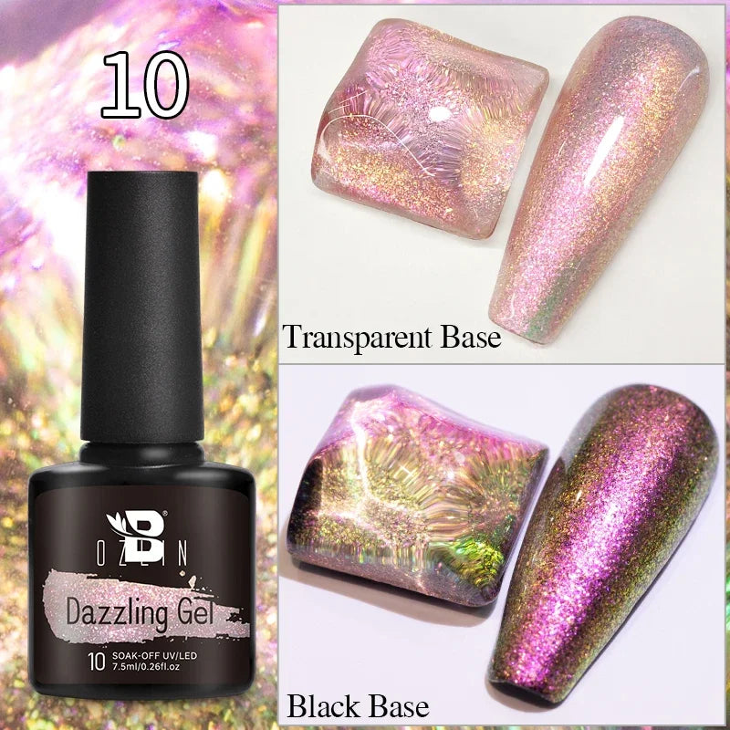 AWStorG 7.5ML Golden Gradient Cat Eye Magnetic Gel Sparkling Glitter Nail Polish Semi Permanent UV Nail Art No Need Base Color