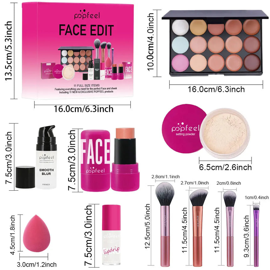 POPFEEL Christmas All In One Makeup Kit Eyeshadow Powder Lipgloss Lipoil,Valentine's Day Gift for Girls Women