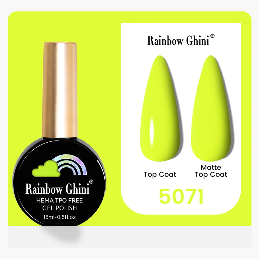 Rainbow Ghini 15ML 146 Colors Long-Lasting Colorful Gel Nail Polish Professional UV/LED Gel Polish Base Coat Matte Top Coat